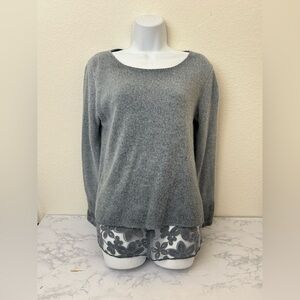 Unbranded Knit Tunic Top Sweater Women Sz M Long Sleeve Floral Sheer Gray